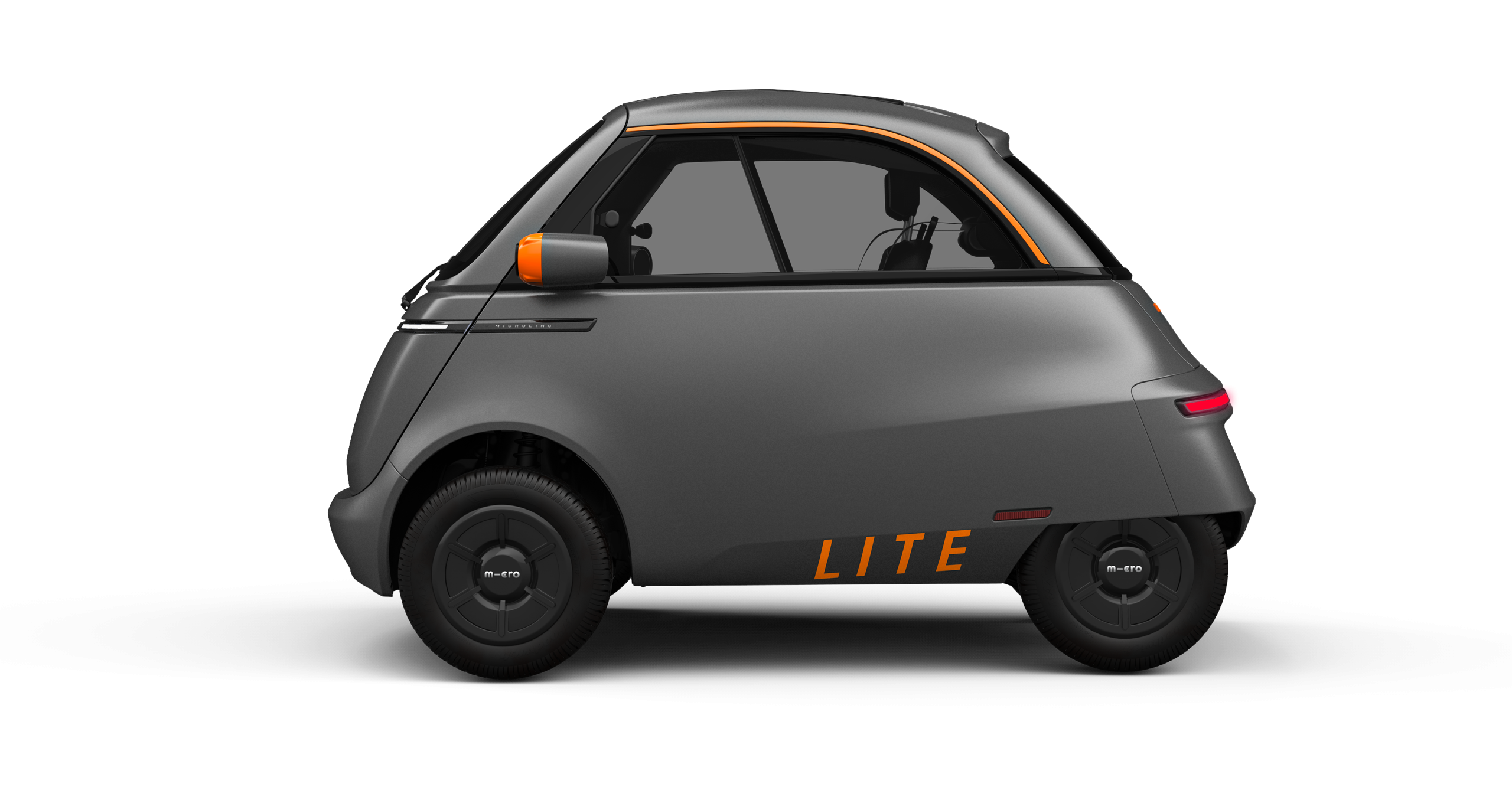 Microlino Lite in anthrazit, Seitenansicht