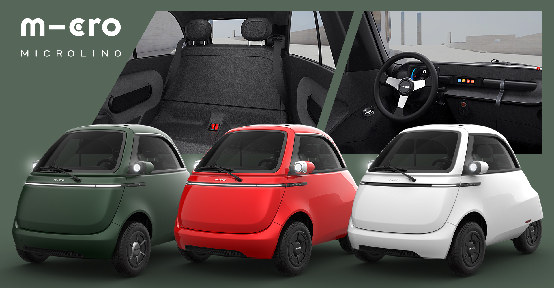 Titelbild Microlino Auto mit drei Autos im Vordergrund