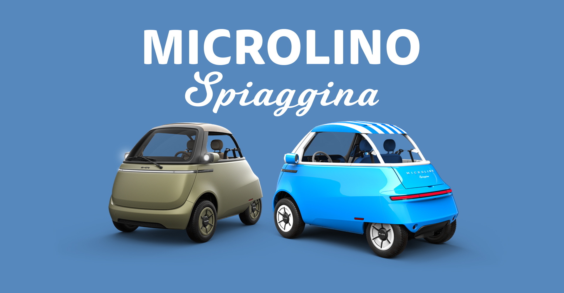 Microlino Spiaggina in olivegrün und in hellblau