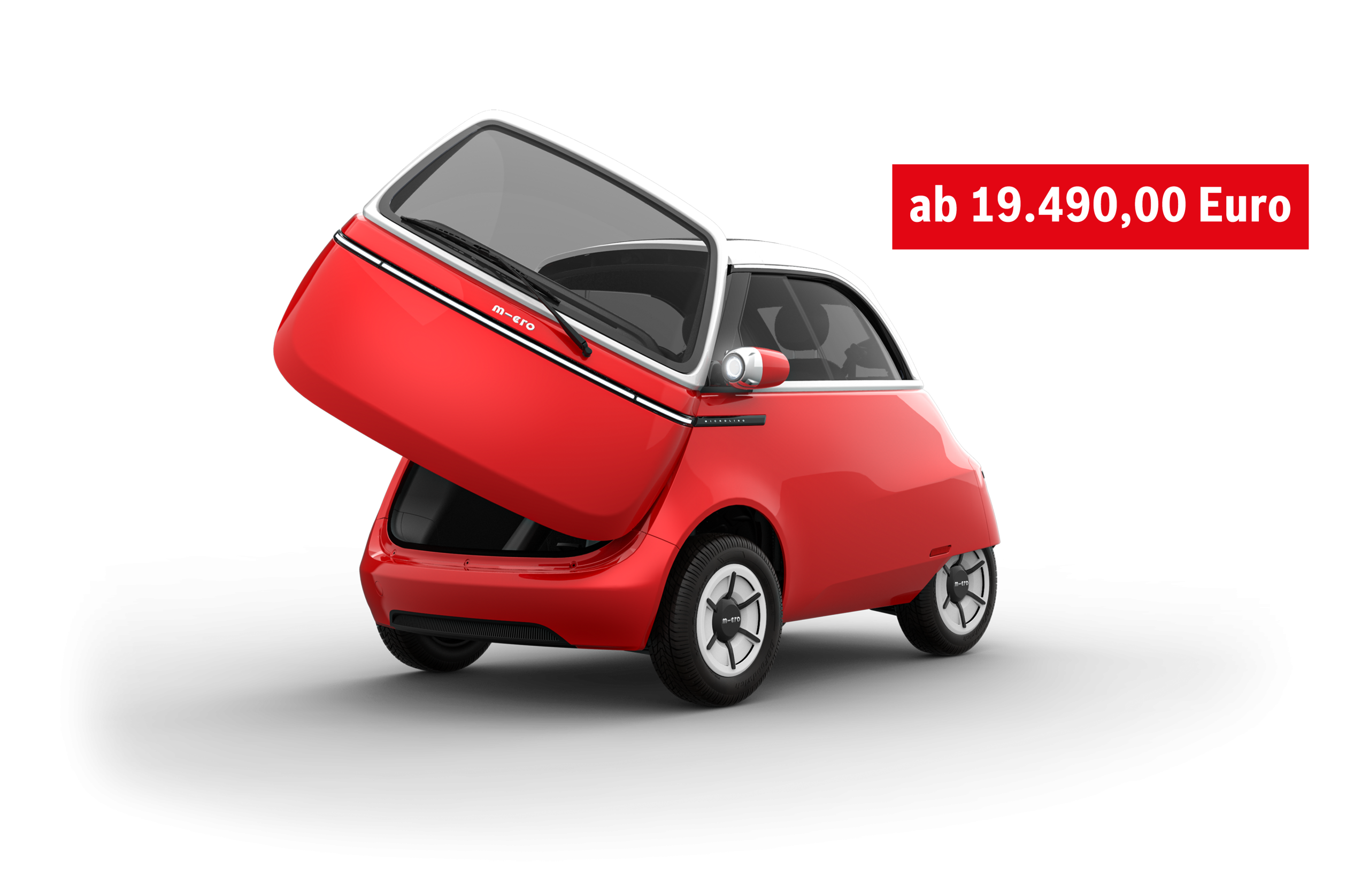 Microlino in rot mit geöffneter Tür