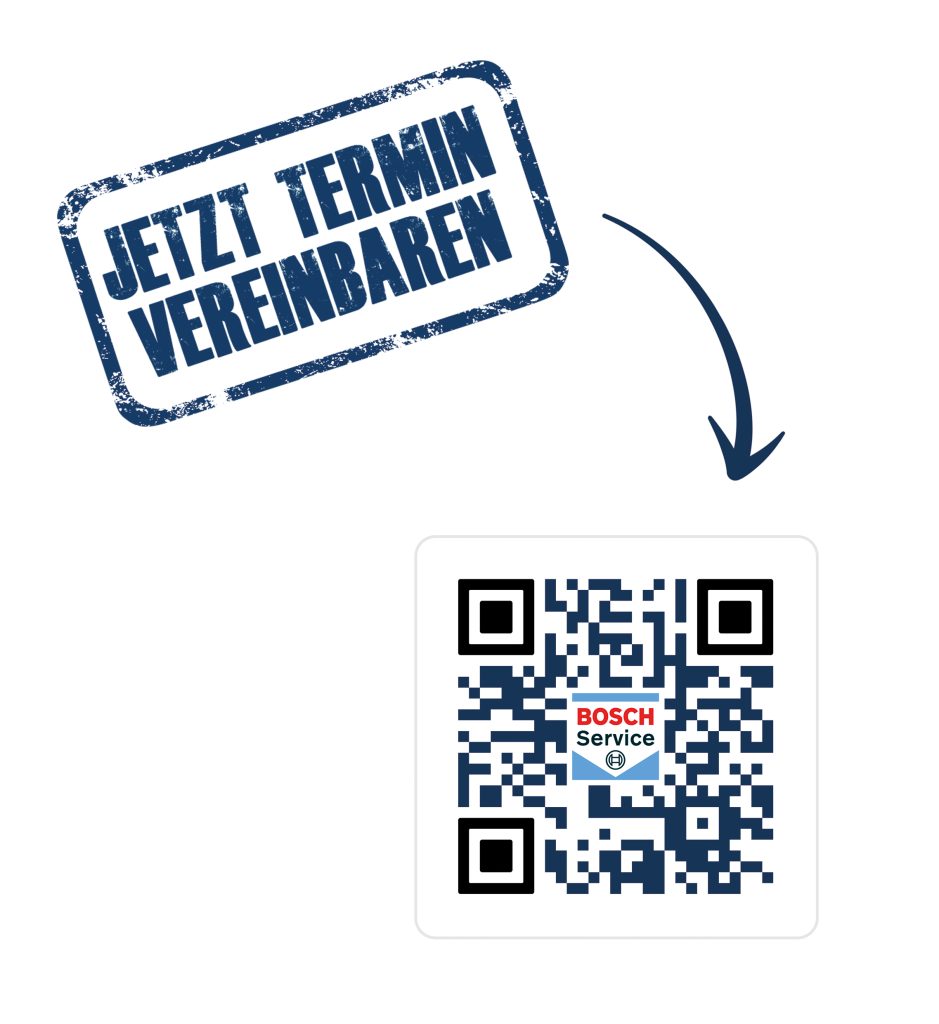 Terminvereinbarung mit Pfeil und QR-Code